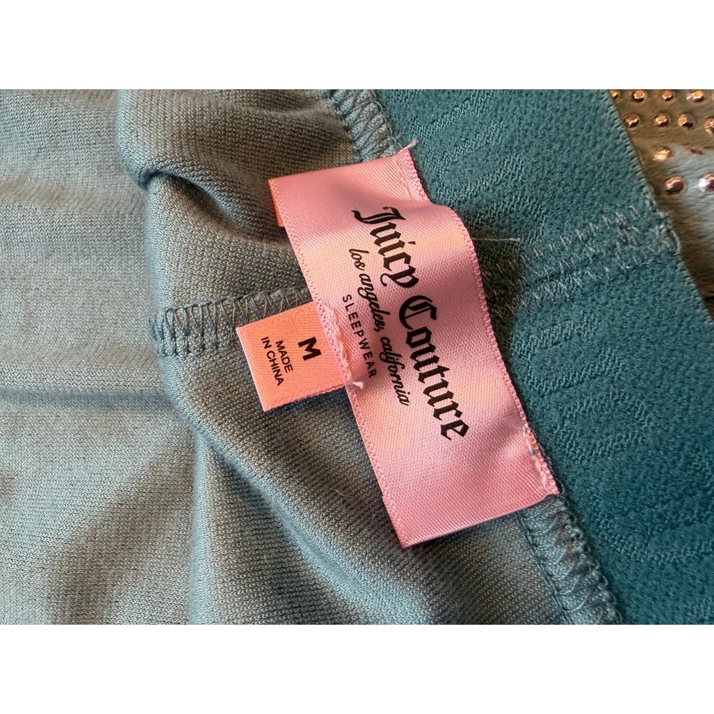 Juicy Couture Velour Sleep Shorts Womens Medium Teal Excellent Rhinestone Y2K - Picture 2 of 11